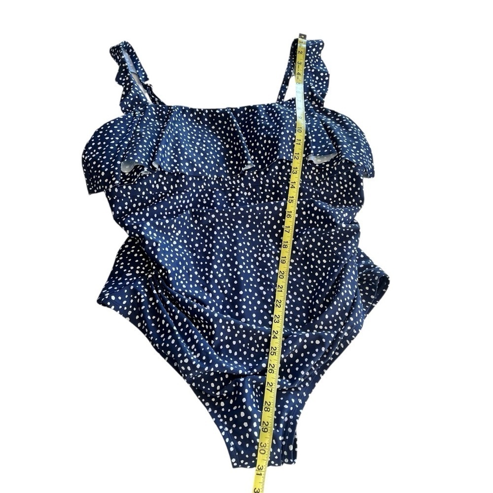 Kona Sol Polka Dot Ruffle Shoulder One Piece Swimsuit 18 New Blue - Picture 9 of 11